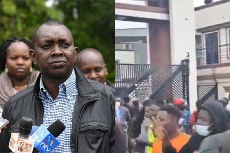 A photocollage of Oscar Sudi and irate youth at his club.